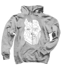 a grey hoodie with an image of a man and a woman